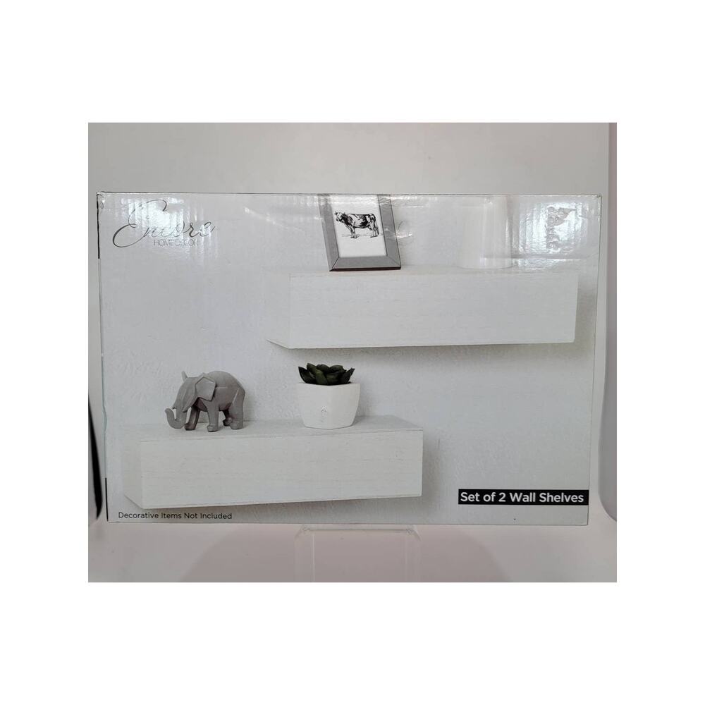 Always Home Set of 2 Wood Floating Wall Shelves White 12"/3"/2.5"